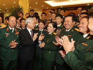 ທ່ານເລຂາທິການໃຫຍ່ ຫວຽດນາມ ຕ້ອນຮັບບັນດາຜູ້ແທນເຂົ້າຮ່ວມກອງປະຊຸມໃຫຍ່ຊາວໜຸ່ມກອງທັບ